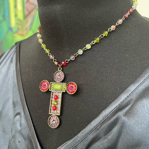 🔥🔥🔥 SALE🔥🔥 Styled like Ayala Bar-Lovely Cross Necklace with Faux Gemstones - Picture 6 of 11